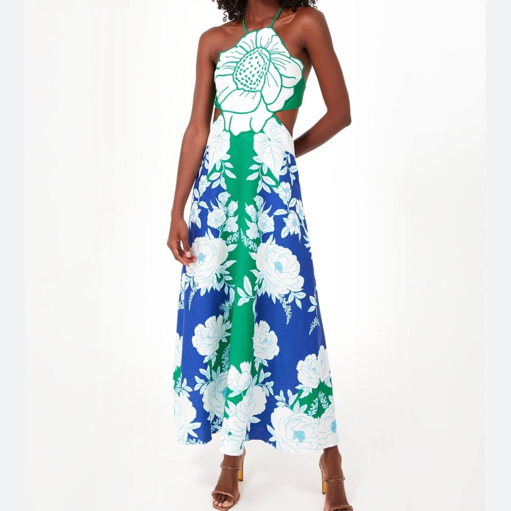 New with tags Farm Rio soft garden blue floral maxi dress size small
